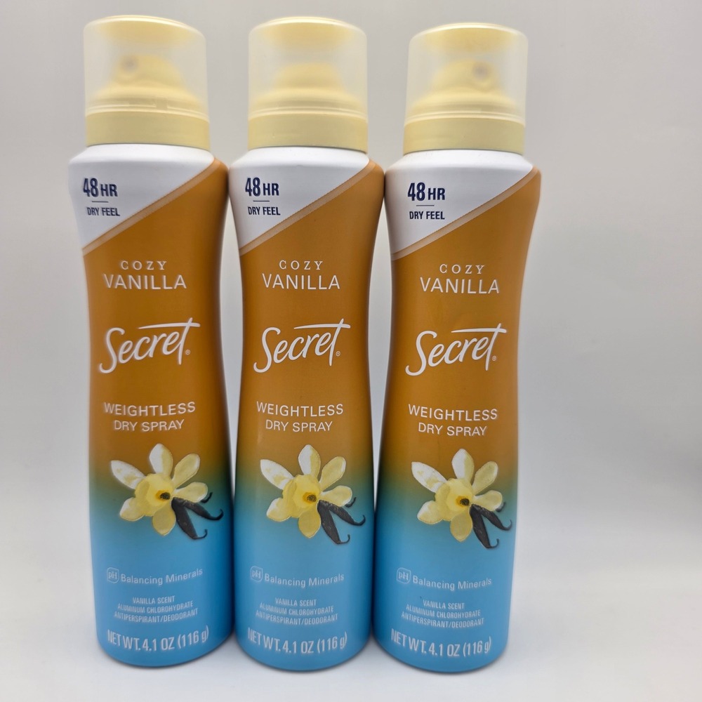 Secret Weightless Dry Spray Antiperspirant Cozy Vanilla 4.1oz 3 Pack Exp 03/2027
